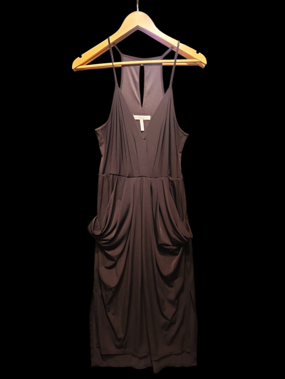 Sleeveless Deep V Midi Dress in Black